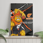 Greater Western Sydney Giants Canvas Wall Art Orange Muscular Mascot Graphic - Abstract Paint Splatter Art