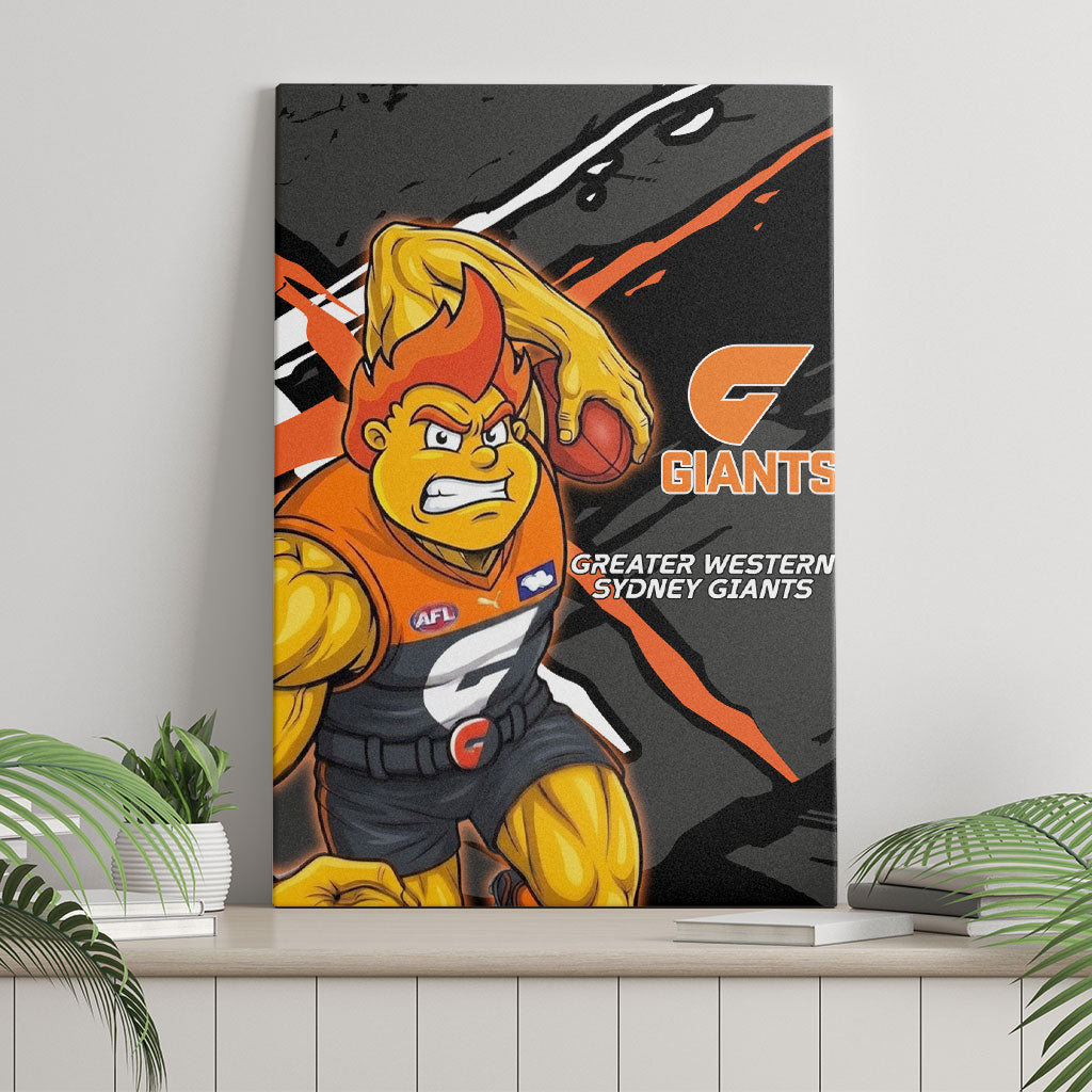 Greater Western Sydney Giants Canvas Wall Art Orange Muscular Mascot Graphic - Abstract Paint Splatter Art