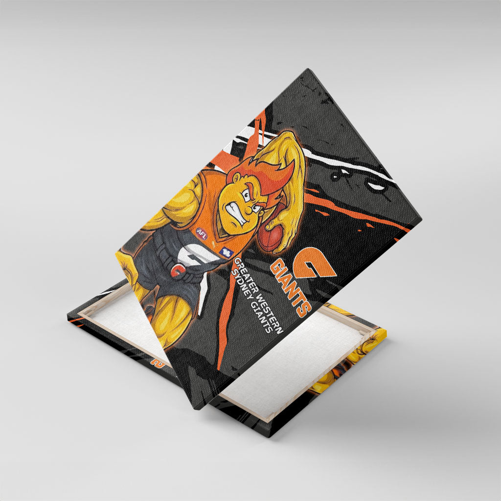 Greater Western Sydney Giants Canvas Wall Art Orange Muscular Mascot Graphic - Abstract Paint Splatter Art