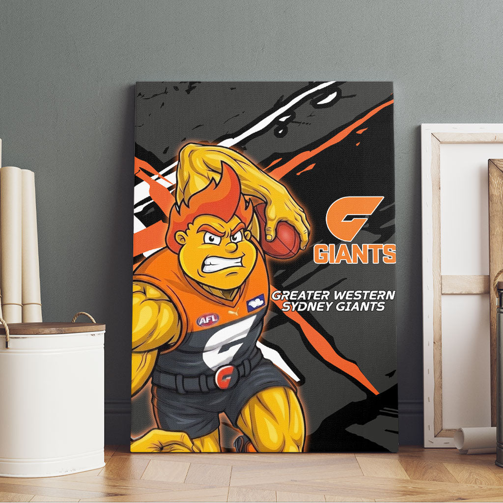 Greater Western Sydney Giants Canvas Wall Art Orange Muscular Mascot Graphic - Abstract Paint Splatter Art