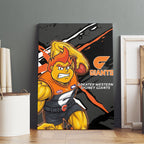 Greater Western Sydney Giants Canvas Wall Art Orange Muscular Mascot Graphic - Abstract Paint Splatter Art