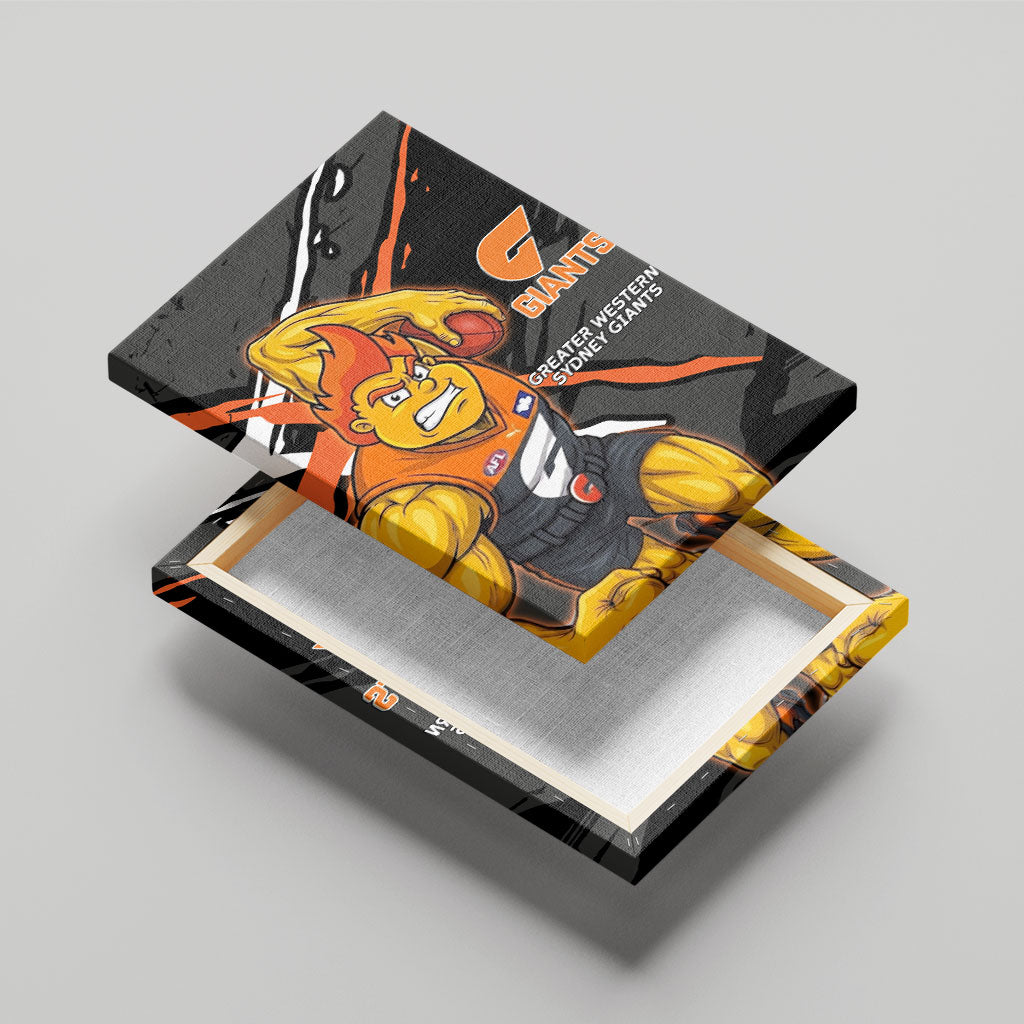 Greater Western Sydney Giants Canvas Wall Art Orange Muscular Mascot Graphic - Abstract Paint Splatter Art