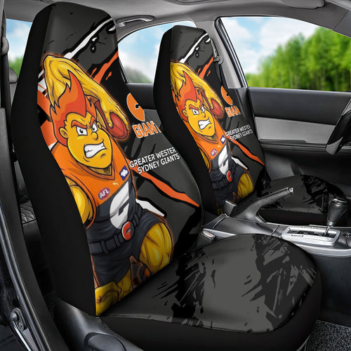 Greater Western Sydney Giants Car Seat Cover Orange Muscular Mascot Graphic - Abstract Paint Splatter Art