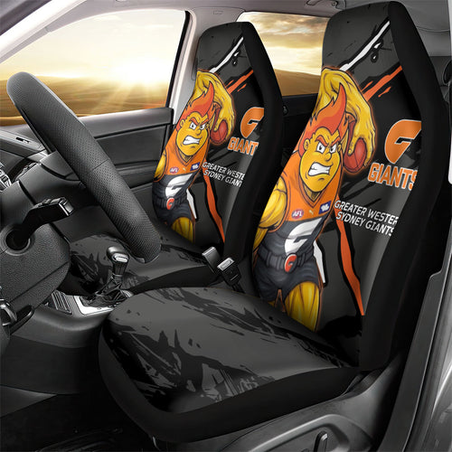 Greater Western Sydney Giants Car Seat Cover Orange Muscular Mascot Graphic - Abstract Paint Splatter Art