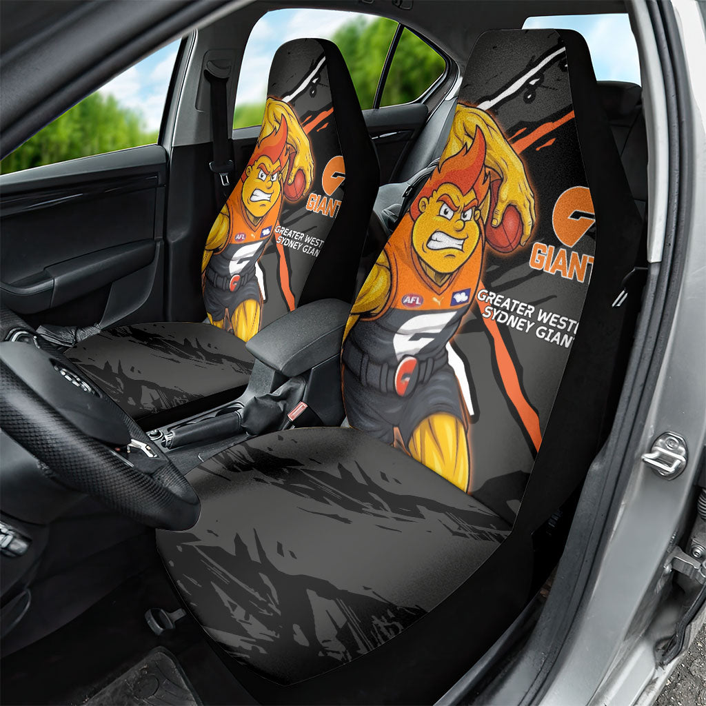 Greater Western Sydney Giants Car Seat Cover Orange Muscular Mascot Graphic - Abstract Paint Splatter Art