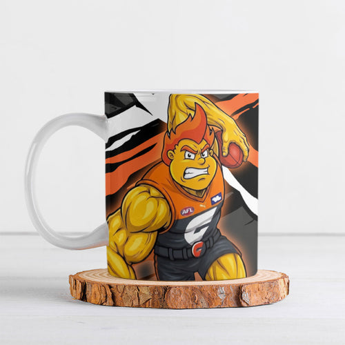 Greater Western Sydney Giants Ceramic Mug Orange Muscular Mascot Graphic - Abstract Paint Splatter Art