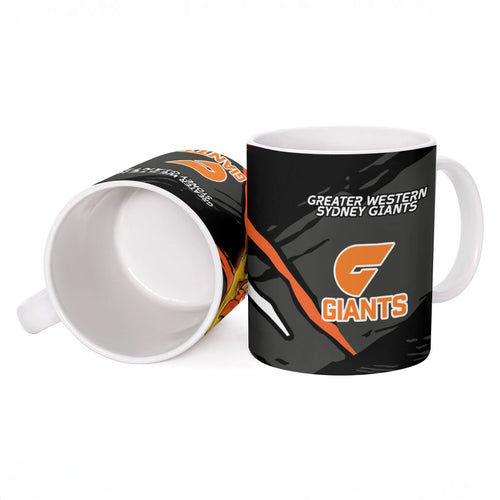 Greater Western Sydney Giants Ceramic Mug Orange Muscular Mascot Graphic - Abstract Paint Splatter Art