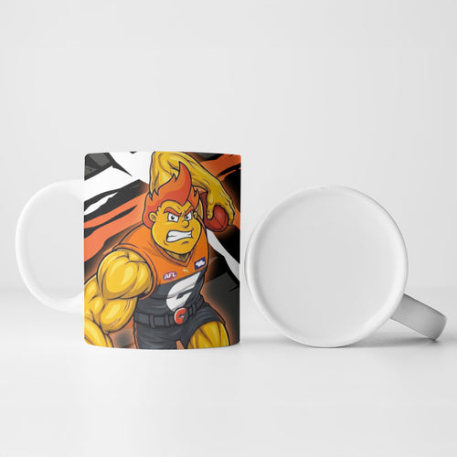 Greater Western Sydney Giants Ceramic Mug Orange Muscular Mascot Graphic - Abstract Paint Splatter Art