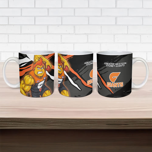 Greater Western Sydney Giants Ceramic Mug Orange Muscular Mascot Graphic - Abstract Paint Splatter Art