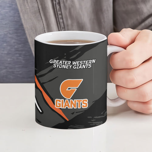 Greater Western Sydney Giants Ceramic Mug Orange Muscular Mascot Graphic - Abstract Paint Splatter Art