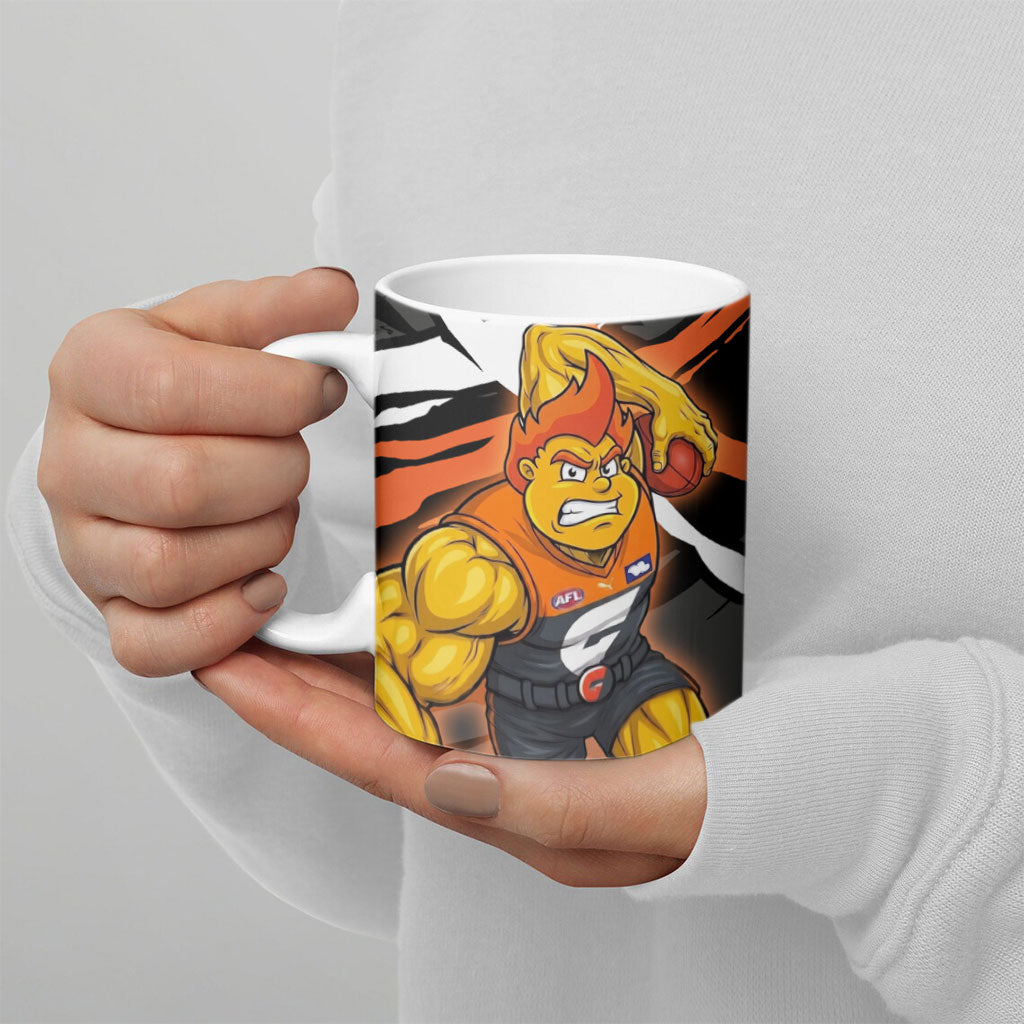 Greater Western Sydney Giants Ceramic Mug Orange Muscular Mascot Graphic - Abstract Paint Splatter Art