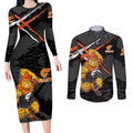 Greater Western Sydney Giants Couples Matching Long Sleeve Bodycon Dress and Long Sleeve Button Shirt Orange Muscular Mascot Graphic - Abstract Paint Splatter Art