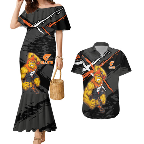 Greater Western Sydney Giants Couples Matching Mermaid Dress and Hawaiian Shirt Orange Muscular Mascot Graphic - Abstract Paint Splatter Art