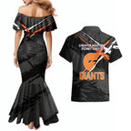 Greater Western Sydney Giants Couples Matching Mermaid Dress and Hawaiian Shirt Orange Muscular Mascot Graphic - Abstract Paint Splatter Art