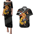 Greater Western Sydney Giants Couples Matching Puletasi and Hawaiian Shirt Orange Muscular Mascot Graphic - Abstract Paint Splatter Art