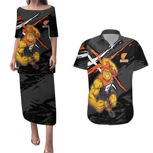 Greater Western Sydney Giants Couples Matching Puletasi and Hawaiian Shirt Orange Muscular Mascot Graphic - Abstract Paint Splatter Art