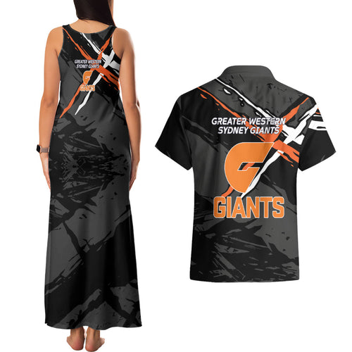 Greater Western Sydney Giants Couples Matching Tank Maxi Dress and Hawaiian Shirt Orange Muscular Mascot Graphic - Abstract Paint Splatter Art