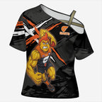 Greater Western Sydney Giants Cross Shoulder Shirt Orange Muscular Mascot Graphic - Abstract Paint Splatter Art