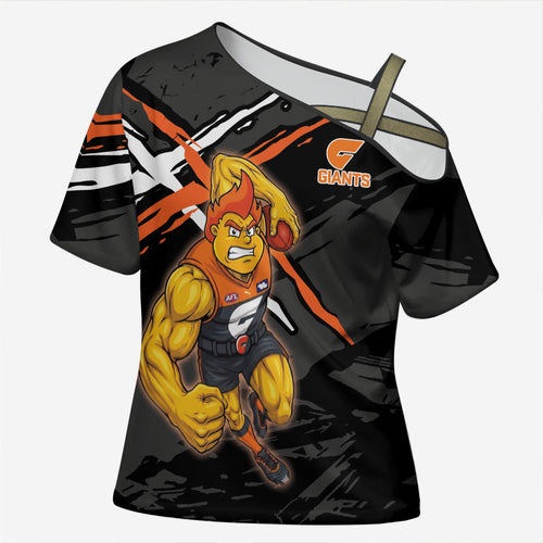 Greater Western Sydney Giants Cross Shoulder Shirt Orange Muscular Mascot Graphic - Abstract Paint Splatter Art