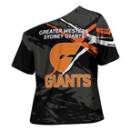 Greater Western Sydney Giants Cross Shoulder Shirt Orange Muscular Mascot Graphic - Abstract Paint Splatter Art