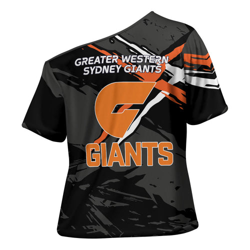 Greater Western Sydney Giants Cross Shoulder Shirt Orange Muscular Mascot Graphic - Abstract Paint Splatter Art
