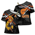 Greater Western Sydney Giants Cross Shoulder Shirt Orange Muscular Mascot Graphic - Abstract Paint Splatter Art