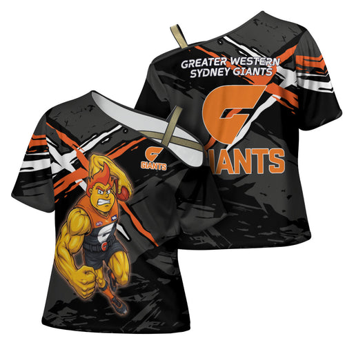 Greater Western Sydney Giants Cross Shoulder Shirt Orange Muscular Mascot Graphic - Abstract Paint Splatter Art