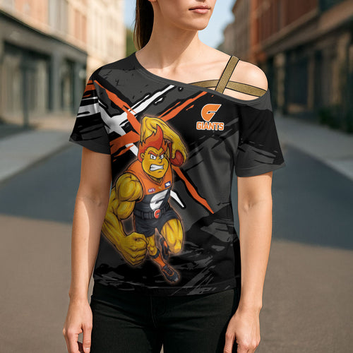 Greater Western Sydney Giants Cross Shoulder Shirt Orange Muscular Mascot Graphic - Abstract Paint Splatter Art