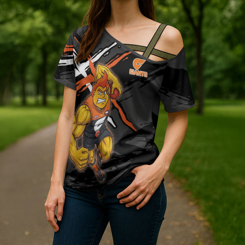 Greater Western Sydney Giants Cross Shoulder Shirt Orange Muscular Mascot Graphic - Abstract Paint Splatter Art