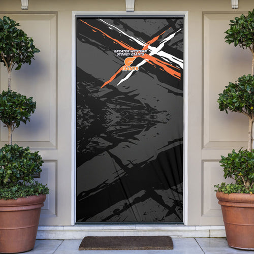 Greater Western Sydney Giants Door Cover Orange Muscular Mascot Graphic - Abstract Paint Splatter Art