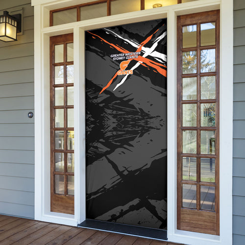 Greater Western Sydney Giants Door Cover Orange Muscular Mascot Graphic - Abstract Paint Splatter Art