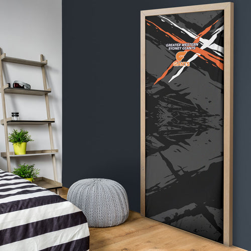 Greater Western Sydney Giants Door Cover Orange Muscular Mascot Graphic - Abstract Paint Splatter Art