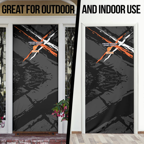 Greater Western Sydney Giants Door Cover Orange Muscular Mascot Graphic - Abstract Paint Splatter Art