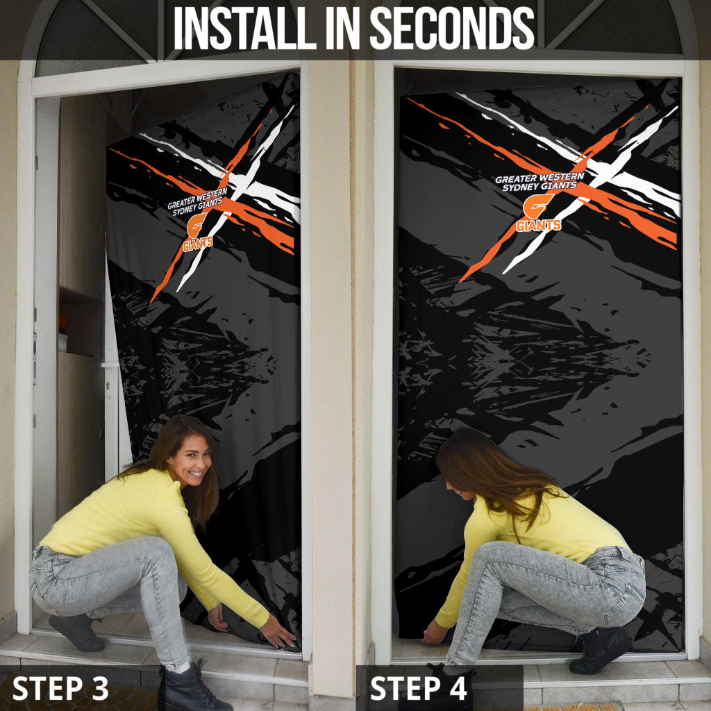 Greater Western Sydney Giants Door Cover Orange Muscular Mascot Graphic - Abstract Paint Splatter Art
