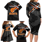 Greater Western Sydney Giants Family Matching Long Sleeve Bodycon Dress and Hawaiian Shirt Orange Muscular Mascot Graphic - Abstract Paint Splatter Art