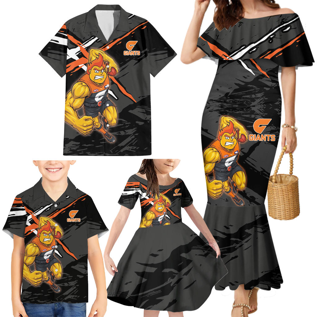 Greater Western Sydney Giants Family Matching Mermaid Dress and Hawaiian Shirt Orange Muscular Mascot Graphic - Abstract Paint Splatter Art