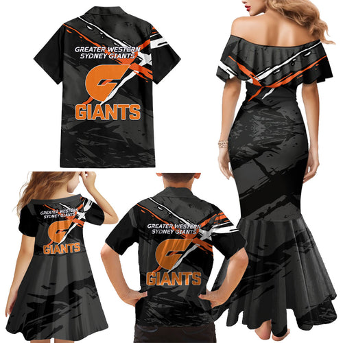 Greater Western Sydney Giants Family Matching Mermaid Dress and Hawaiian Shirt Orange Muscular Mascot Graphic - Abstract Paint Splatter Art