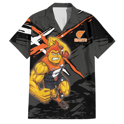 Greater Western Sydney Giants Family Matching Off The Shoulder Long Sleeve Dress and Hawaiian Shirt Orange Muscular Mascot Graphic - Abstract Paint Splatter Art