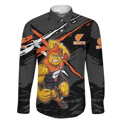 Greater Western Sydney Giants Family Matching Off The Shoulder Long Sleeve Dress and Hawaiian Shirt Orange Muscular Mascot Graphic - Abstract Paint Splatter Art