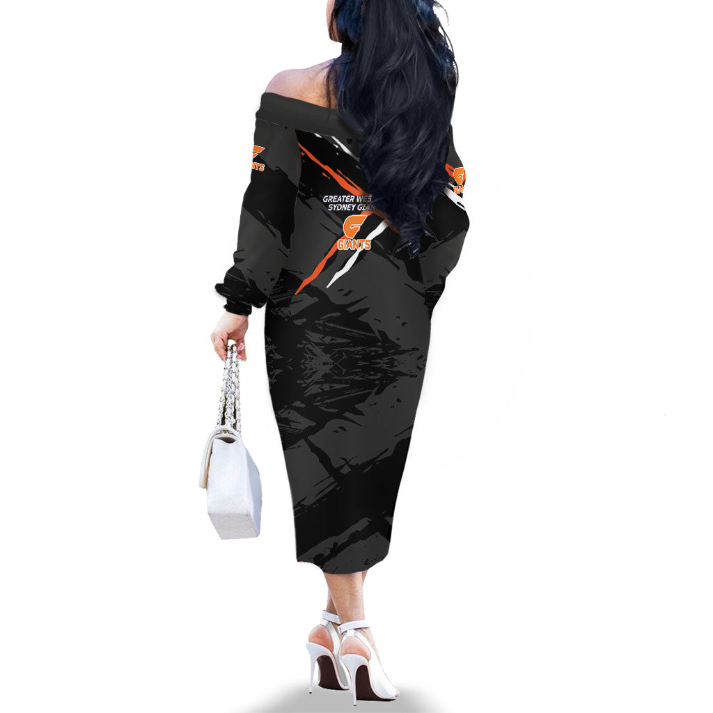 Greater Western Sydney Giants Family Matching Off The Shoulder Long Sleeve Dress and Hawaiian Shirt Orange Muscular Mascot Graphic - Abstract Paint Splatter Art