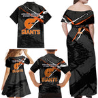 Greater Western Sydney Giants Family Matching Off Shoulder Maxi Dress and Hawaiian Shirt Orange Muscular Mascot Graphic - Abstract Paint Splatter Art