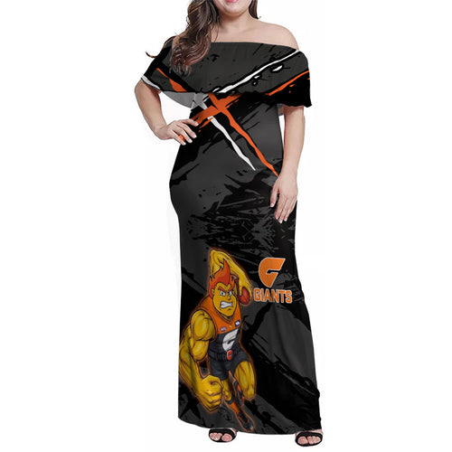 Greater Western Sydney Giants Family Matching Off Shoulder Maxi Dress and Hawaiian Shirt Orange Muscular Mascot Graphic - Abstract Paint Splatter Art