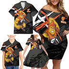 Greater Western Sydney Giants Family Matching Off Shoulder Short Dress and Hawaiian Shirt Orange Muscular Mascot Graphic - Abstract Paint Splatter Art