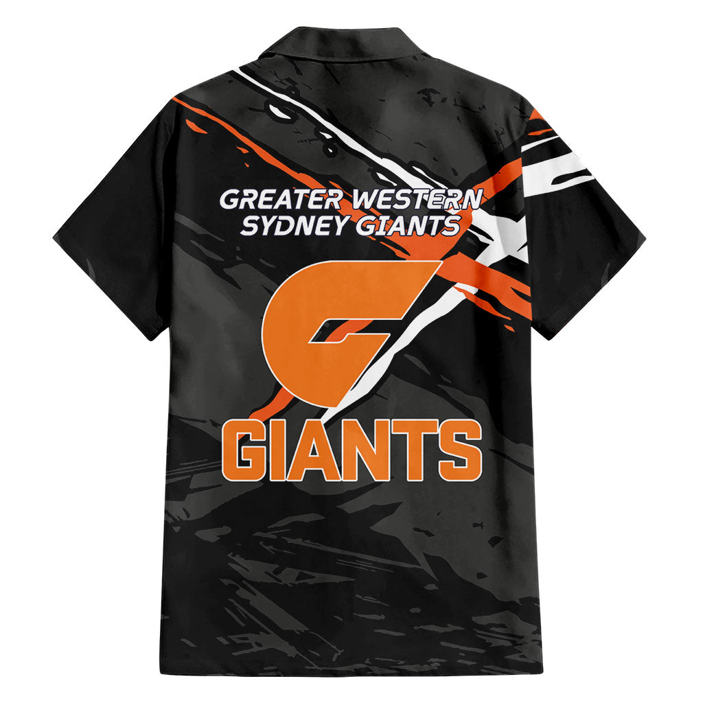 Greater Western Sydney Giants Family Matching Off Shoulder Short Dress and Hawaiian Shirt Orange Muscular Mascot Graphic - Abstract Paint Splatter Art