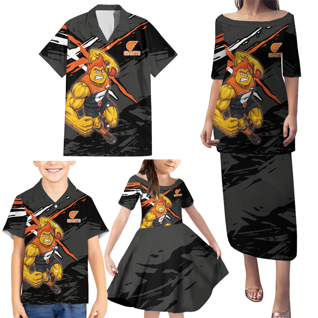 Greater Western Sydney Giants Family Matching Puletasi and Hawaiian Shirt Orange Muscular Mascot Graphic - Abstract Paint Splatter Art
