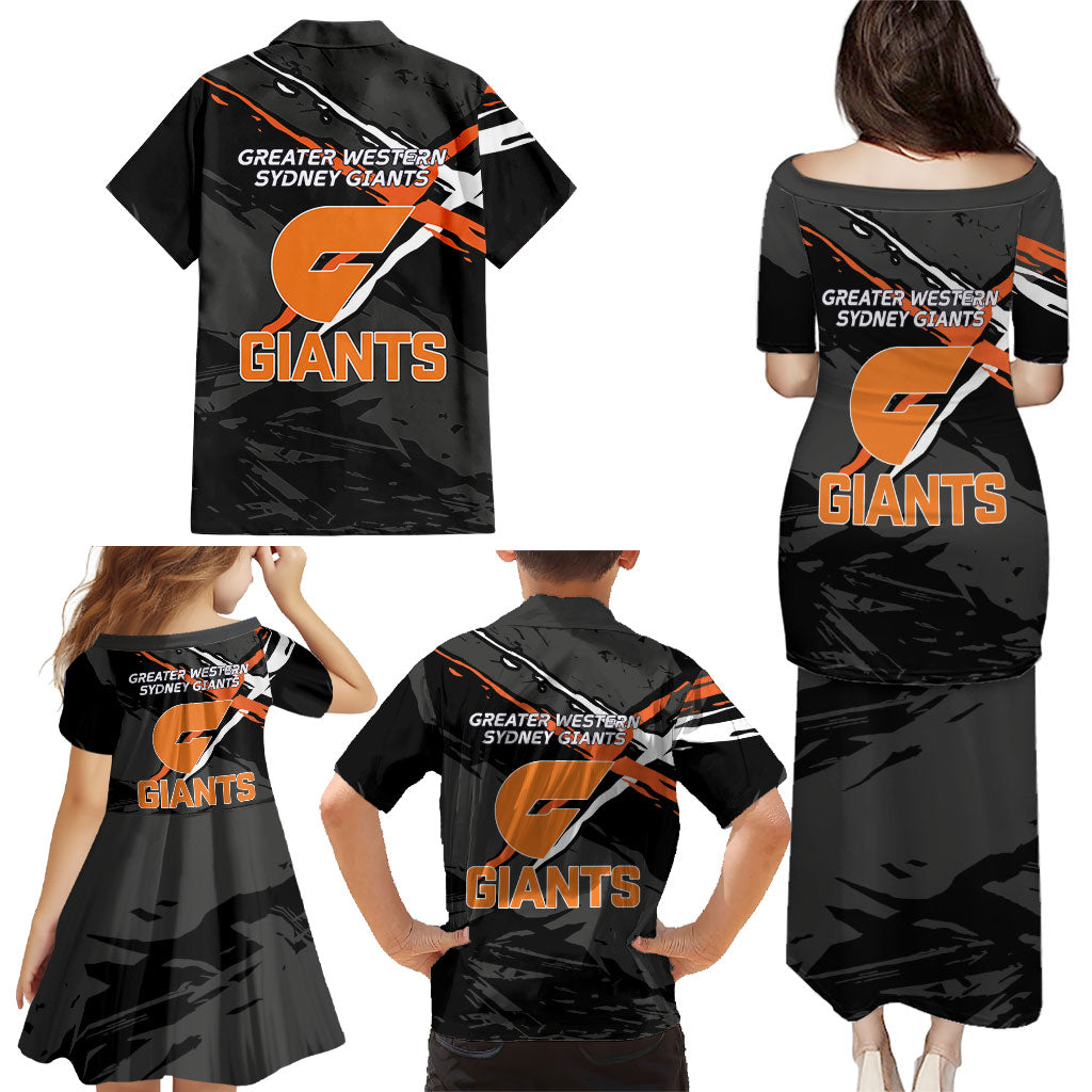Greater Western Sydney Giants Family Matching Puletasi and Hawaiian Shirt Orange Muscular Mascot Graphic - Abstract Paint Splatter Art