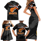 Greater Western Sydney Giants Family Matching Short Sleeve Bodycon Dress and Hawaiian Shirt Orange Muscular Mascot Graphic - Abstract Paint Splatter Art