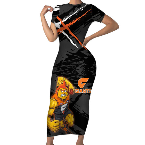 Greater Western Sydney Giants Family Matching Short Sleeve Bodycon Dress and Hawaiian Shirt Orange Muscular Mascot Graphic - Abstract Paint Splatter Art
