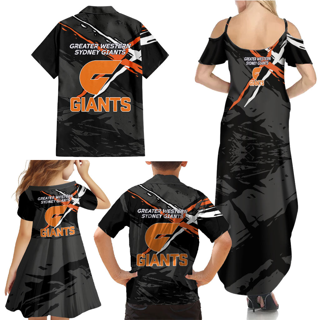 Greater Western Sydney Giants Family Matching Summer Maxi Dress and Hawaiian Shirt Orange Muscular Mascot Graphic - Abstract Paint Splatter Art