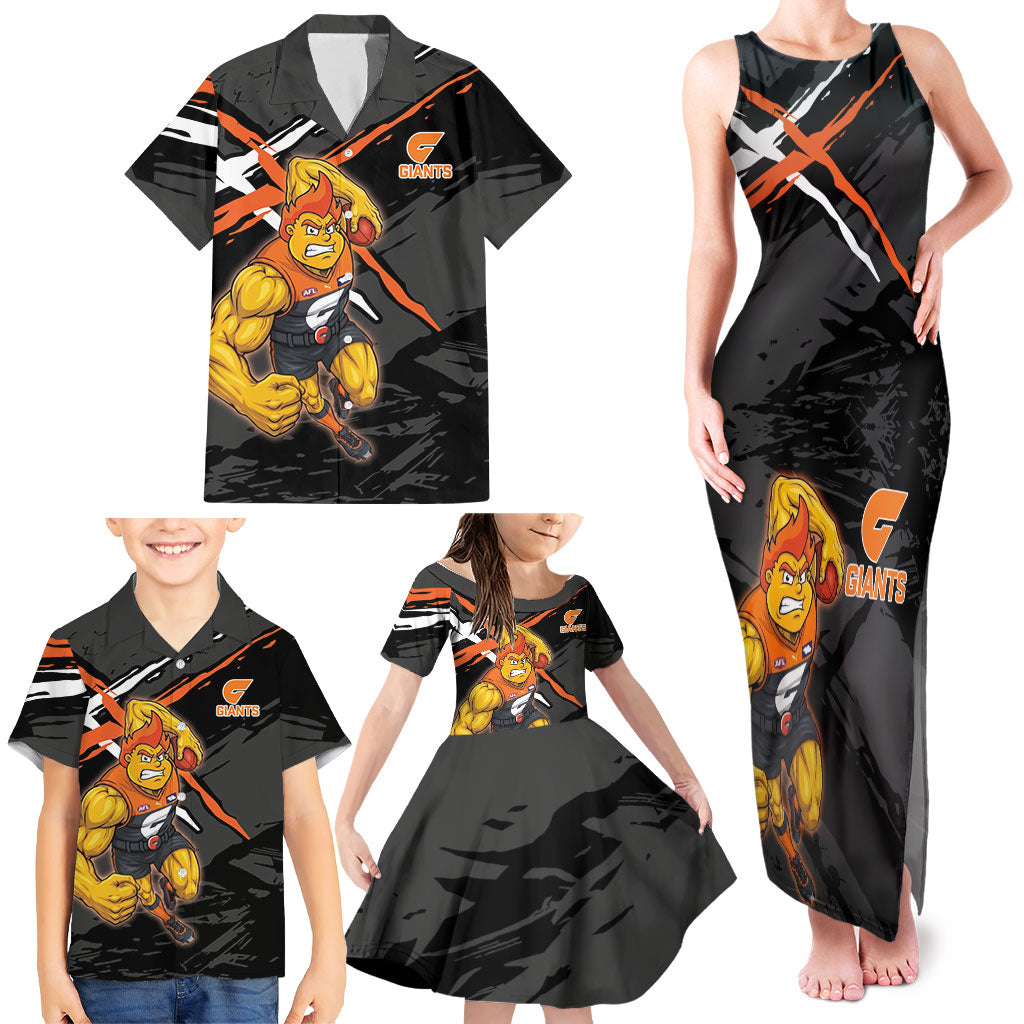 Greater Western Sydney Giants Family Matching Tank Maxi Dress and Hawaiian Shirt Orange Muscular Mascot Graphic - Abstract Paint Splatter Art